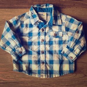 Oshkosh Blue White Plaid Shirt Size 6-9 Months